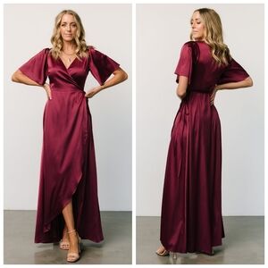 Baltic Born Vara Mulberry Satin Maxi Wrap Dress